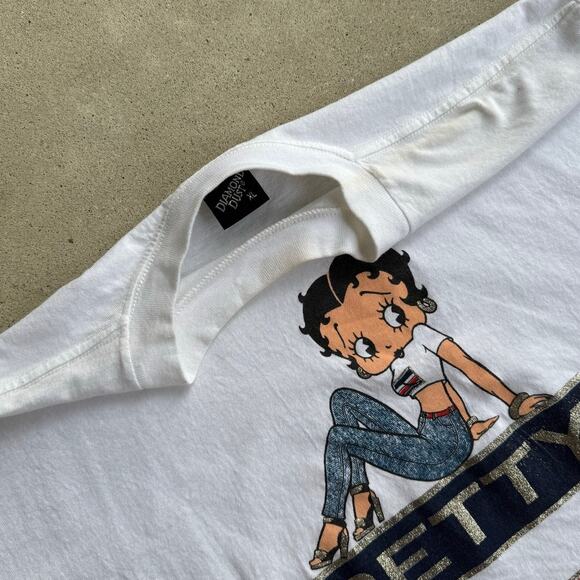 Vintage Betty Boop 1998 4th of July USA Sparkly White Womens Shirt Size XL - Picture 3 of 9